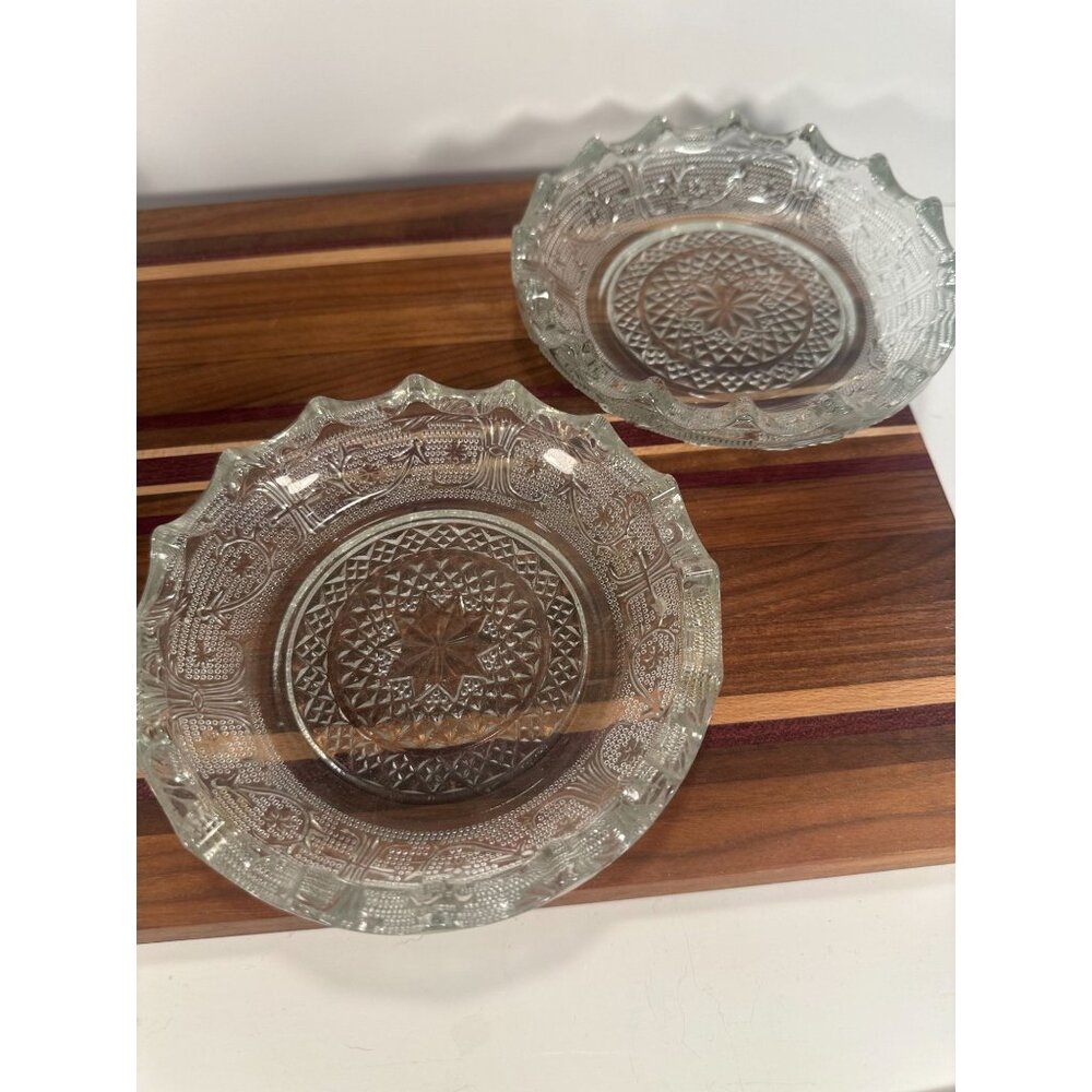 Lot of 2 VTG Clear Pressed Glass Plates for Candy or Trinkets